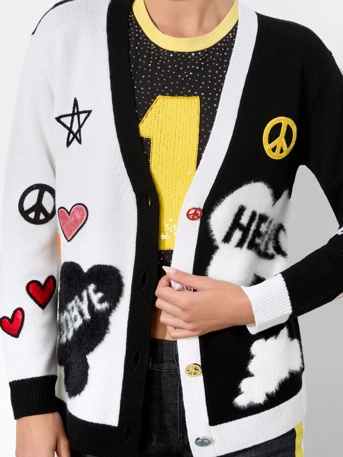Alice Olivia SWEATERS WOMEN AO X THE BEATLES BRADFORD CARDIGAN Soft Whiteandblack Multi