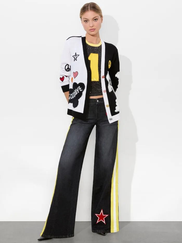 Alice Olivia SWEATERS WOMEN AO X THE BEATLES BRADFORD CARDIGAN Soft Whiteandblack Multi