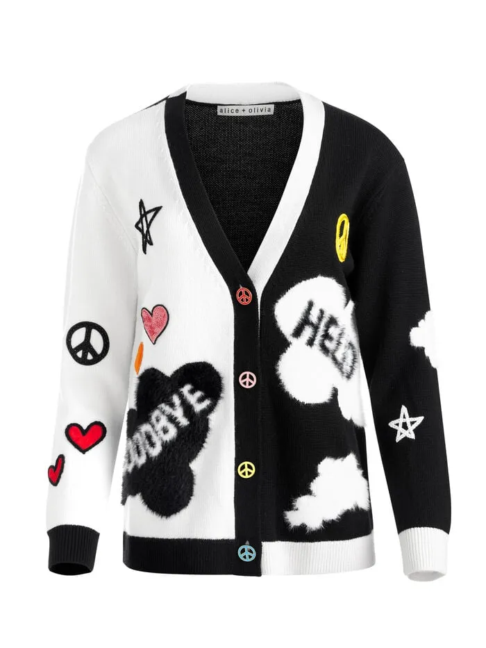 Alice Olivia SWEATERS WOMEN AO X THE BEATLES BRADFORD CARDIGAN Soft Whiteandblack Multi