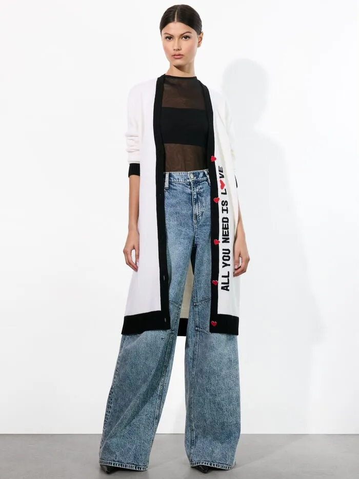 Alice Olivia SWEATERS WOMEN AO X THE BEATLES BRADFORD MAXI CARDIGAN Ecru Multi