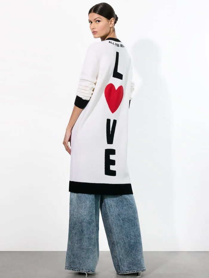 Alice Olivia SWEATERS WOMEN AO X THE BEATLES BRADFORD MAXI CARDIGAN Ecru Multi