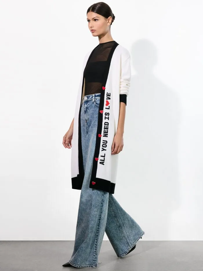 Alice Olivia SWEATERS WOMEN AO X THE BEATLES BRADFORD MAXI CARDIGAN Ecru Multi
