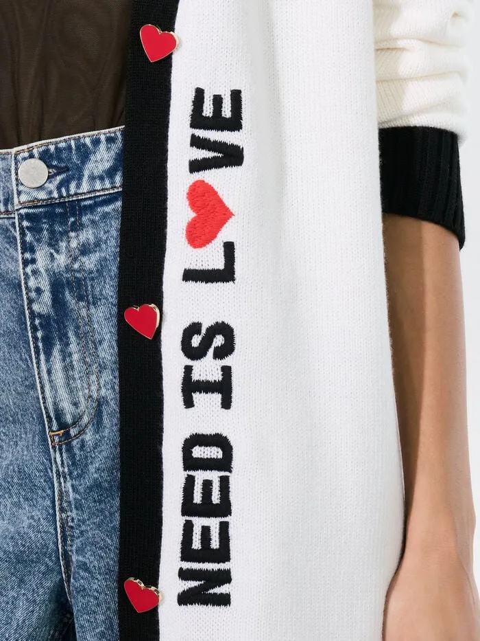 Alice Olivia SWEATERS WOMEN AO X THE BEATLES BRADFORD MAXI CARDIGAN Ecru Multi