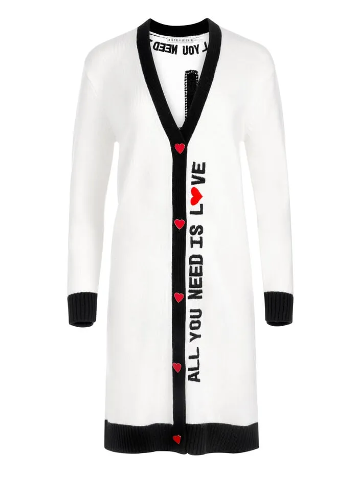 Alice Olivia SWEATERS WOMEN AO X THE BEATLES BRADFORD MAXI CARDIGAN Ecru Multi