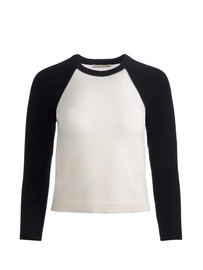 Alice Olivia SWEATERS WOMEN AMARI SHRUNKEN RAGLAN Ecruandblack