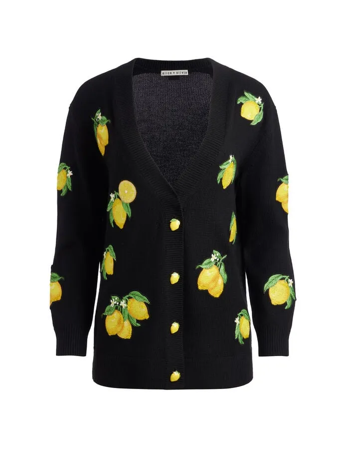 Alice Olivia SWEATERS WOMEN BRADFORD CARDIGAN Lemon Tree
