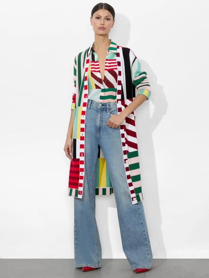 Alice Olivia SWEATERS WOMEN BRADFORD MAXI CARDIGAN Sorbet Stripe