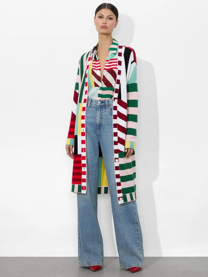 Alice Olivia SWEATERS WOMEN BRADFORD MAXI CARDIGAN Sorbet Stripe
