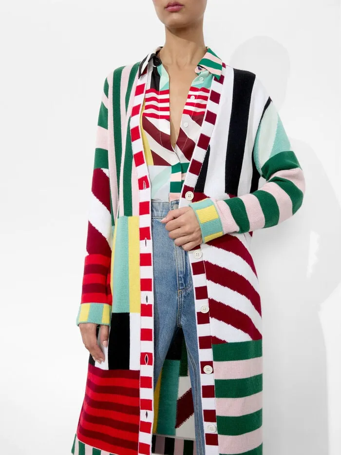 Alice Olivia SWEATERS WOMEN BRADFORD MAXI CARDIGAN Sorbet Stripe