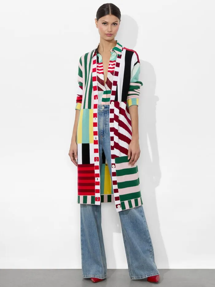 Alice Olivia SWEATERS WOMEN BRADFORD MAXI CARDIGAN Sorbet Stripe