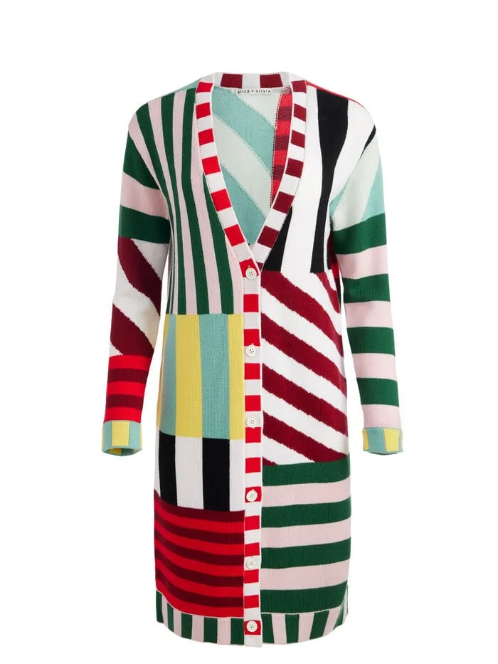 Alice Olivia SWEATERS WOMEN BRADFORD MAXI CARDIGAN Sorbet Stripe
