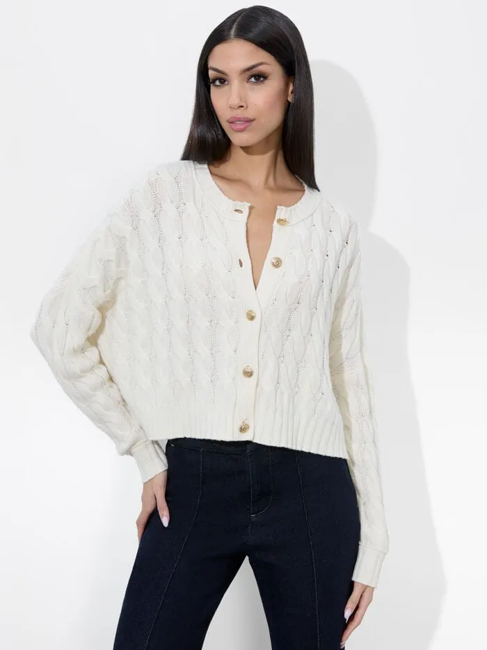Alice Olivia SWEATERS WOMEN CECILIE CABLEKNIT CARDIGAN Ecru