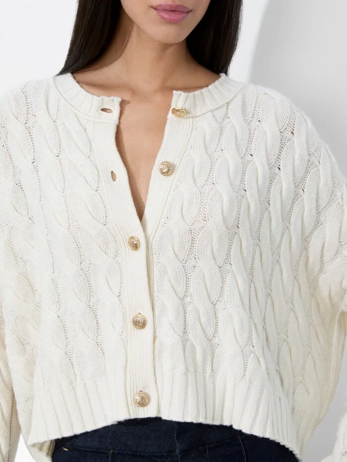 Alice Olivia SWEATERS WOMEN CECILIE CABLEKNIT CARDIGAN Ecru