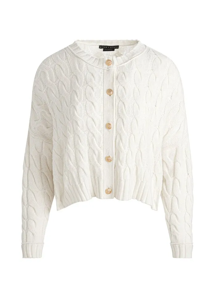 Alice Olivia SWEATERS WOMEN CECILIE CABLEKNIT CARDIGAN Ecru