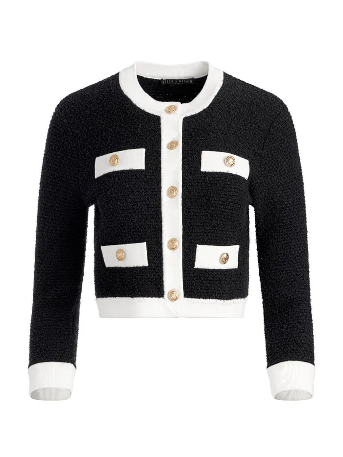 Alice Olivia SWEATERS WOMEN CLAIRA CARDIGAN Blackandsoft White