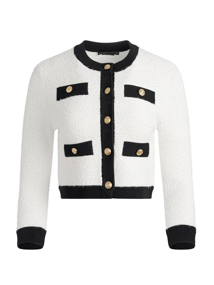 Alice Olivia SWEATERS WOMEN CLAIRA CARDIGAN Soft Whiteandblack