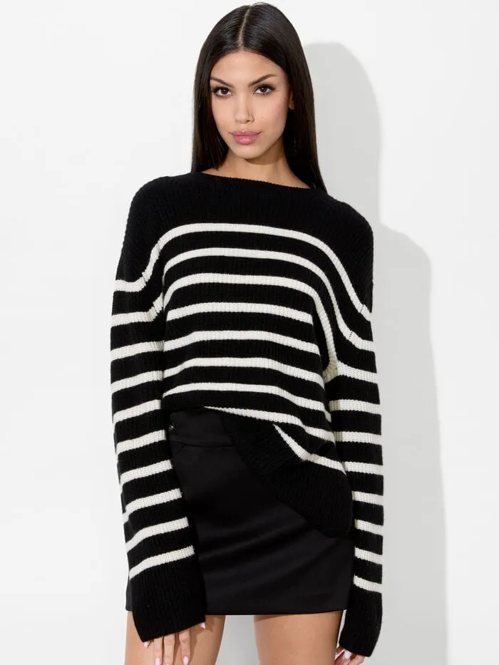 Alice Olivia SWEATERS WOMEN HAROLD STRIPED PULLOVER Blackandecru