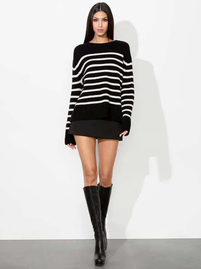 Alice Olivia SWEATERS WOMEN HAROLD STRIPED PULLOVER Blackandecru