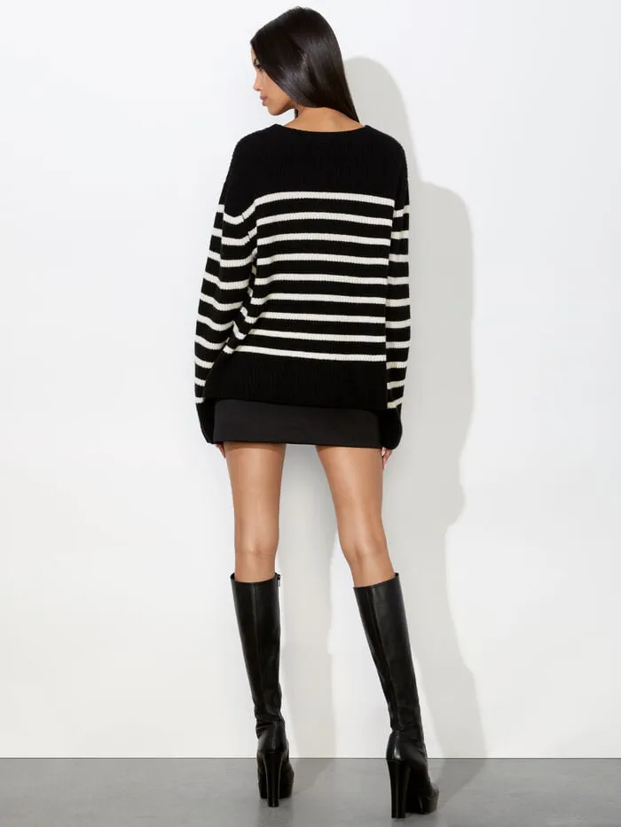Alice Olivia SWEATERS WOMEN HAROLD STRIPED PULLOVER Blackandecru