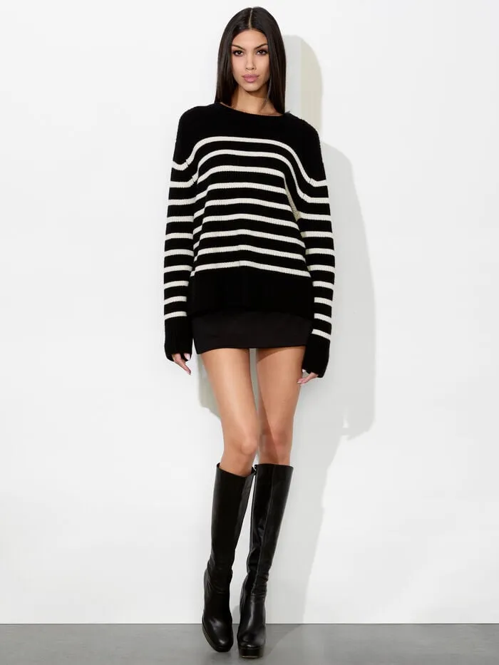 Alice Olivia SWEATERS WOMEN HAROLD STRIPED PULLOVER Blackandecru