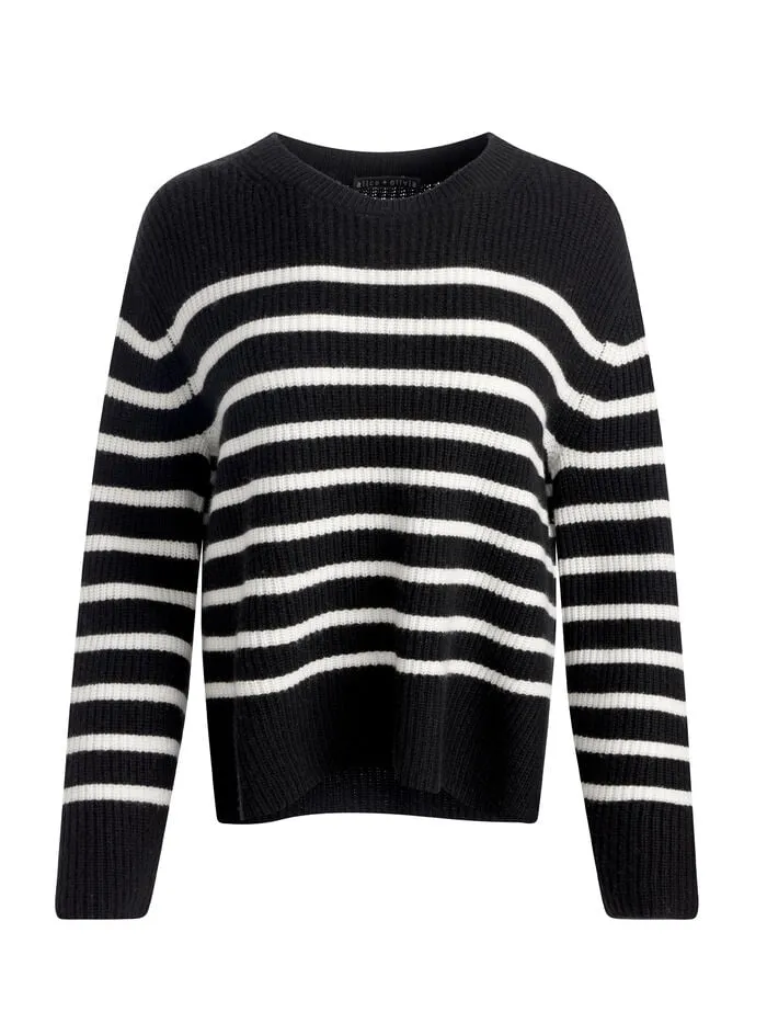 Alice Olivia SWEATERS WOMEN HAROLD STRIPED PULLOVER Blackandecru