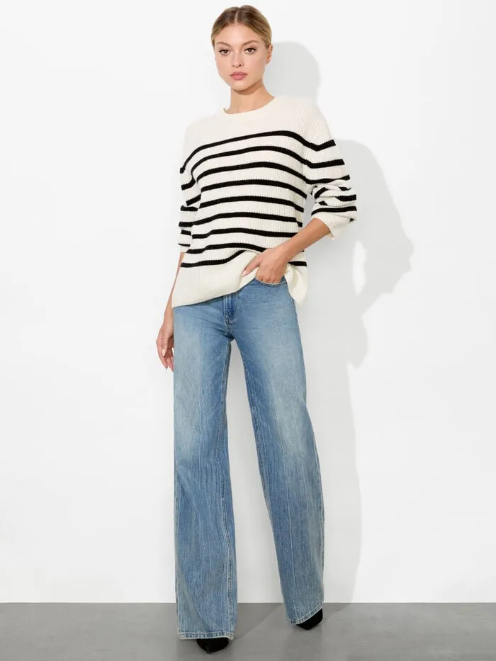 Alice Olivia SWEATERS WOMEN HAROLD STRIPED PULLOVER Ecruandblack