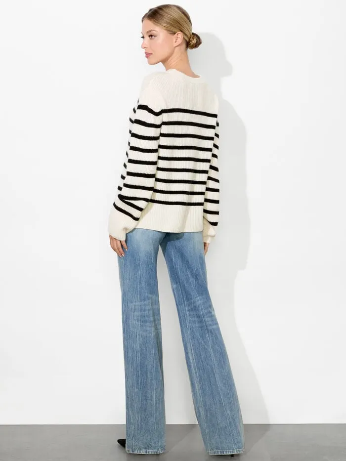 Alice Olivia SWEATERS WOMEN HAROLD STRIPED PULLOVER Ecruandblack