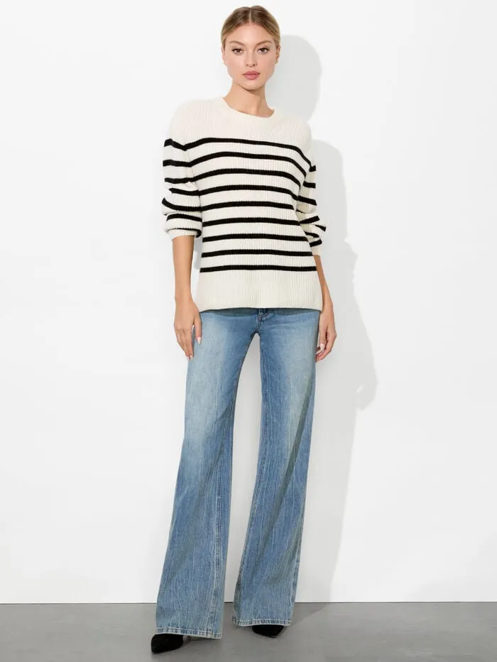 Alice Olivia SWEATERS WOMEN HAROLD STRIPED PULLOVER Ecruandblack