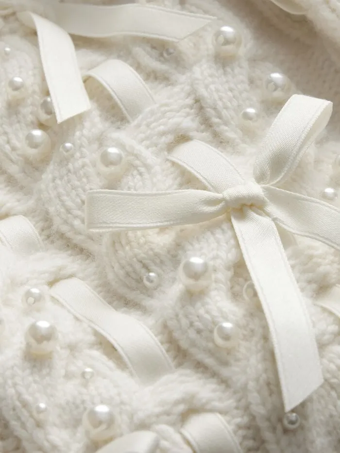 Alice Olivia SWEATERS WOMEN KITTY BOW CARDIGAN Soft White