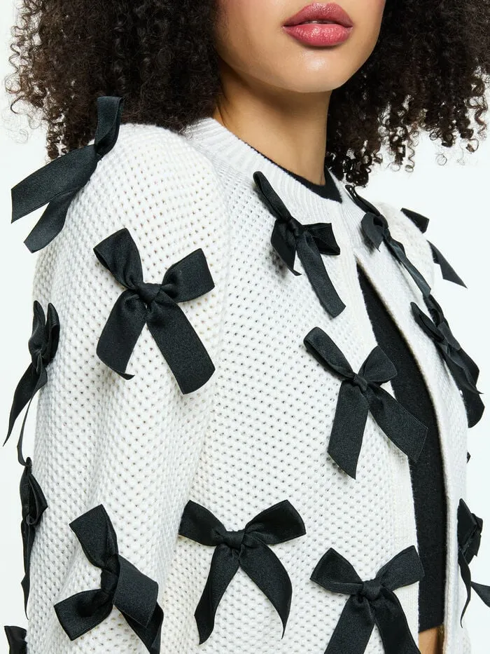 Alice Olivia SWEATERS WOMEN KITTY BOW CARDIGAN Soft Whiteandblack