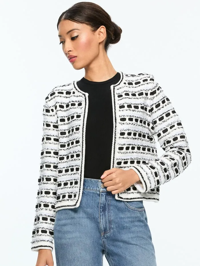 Alice Olivia SWEATERS WOMEN MARJORIE TWEED CARDIGAN Soft Whiteandblack