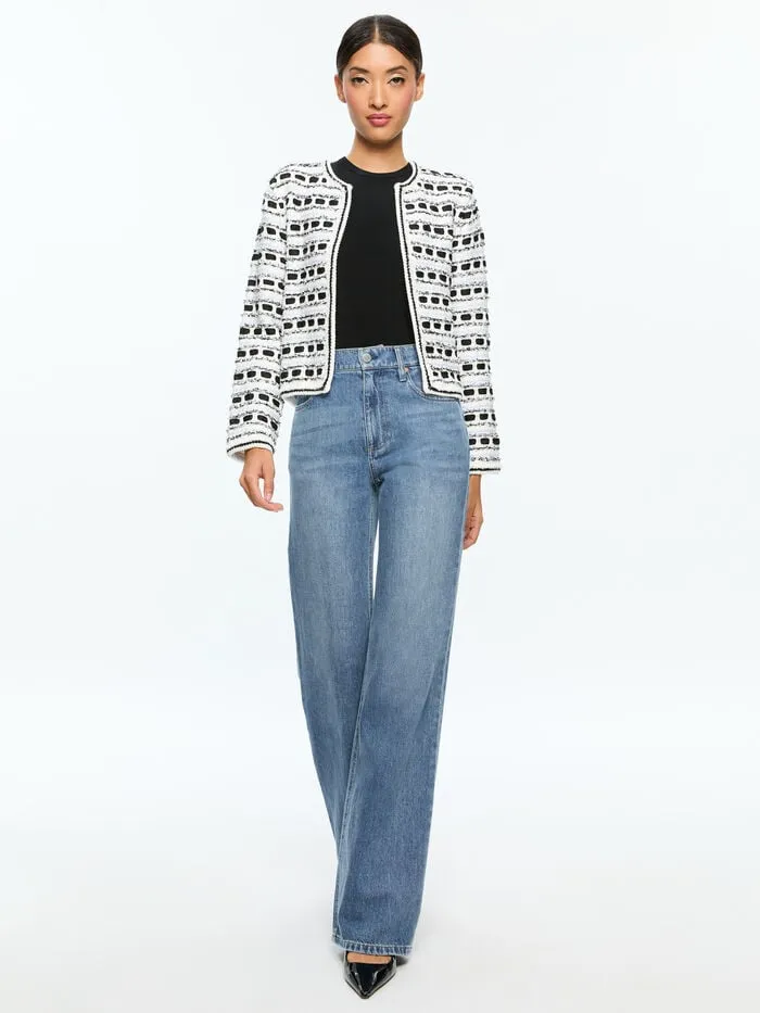 Alice Olivia SWEATERS WOMEN MARJORIE TWEED CARDIGAN Soft Whiteandblack