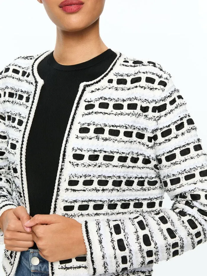 Alice Olivia SWEATERS WOMEN MARJORIE TWEED CARDIGAN Soft Whiteandblack