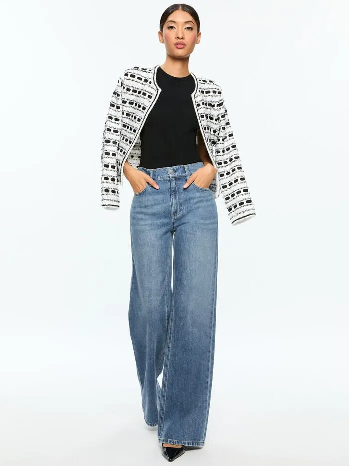Alice Olivia SWEATERS WOMEN MARJORIE TWEED CARDIGAN Soft Whiteandblack