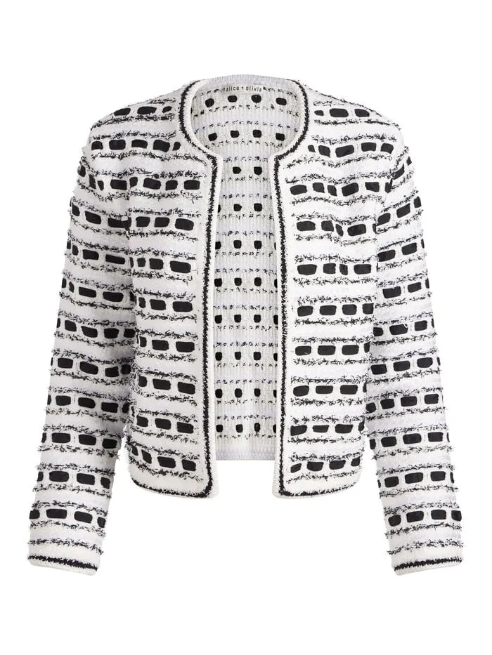 Alice Olivia SWEATERS WOMEN MARJORIE TWEED CARDIGAN Soft Whiteandblack