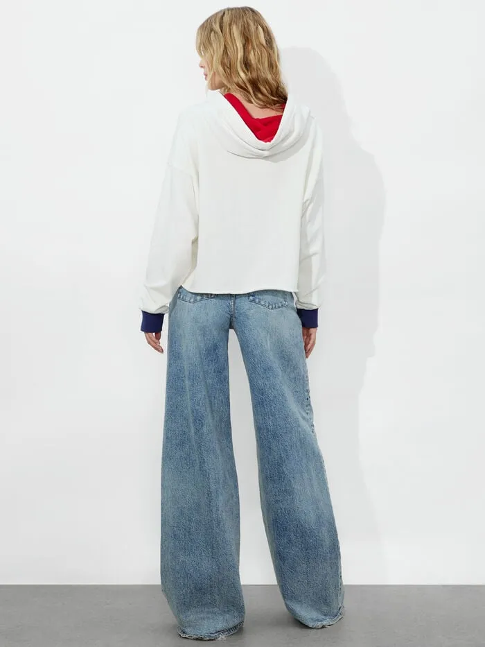 Alice Olivia SWEATERS WOMEN SUNNY CROPPED HOODIE Off White Multi