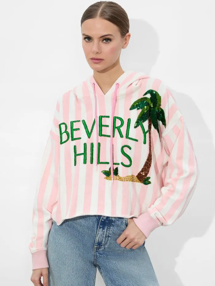Alice Olivia SWEATERS WOMEN SUNNY CROPPED HOODIE Shell Pink Multi