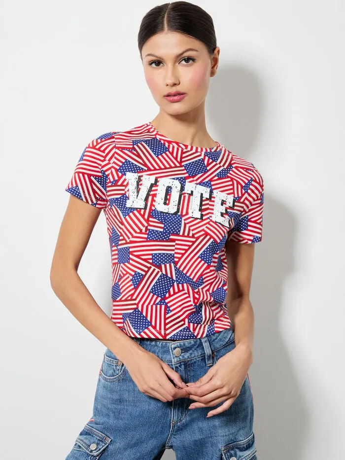 Alice Olivia TOPS WOMEN AO X I AM A VOTERreg CINDY CROPPED TEE Stripes Forever Alice Olivia TOPS WOMEN AO X I AM A VOTERreg CINDY CROPPED TEE Stripes Forever