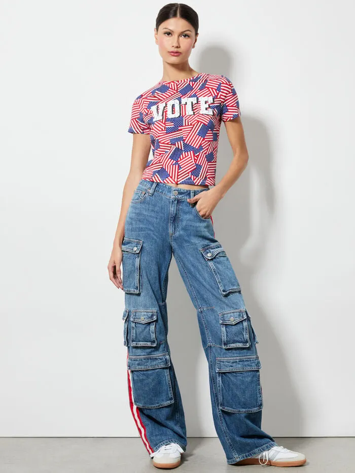 Alice Olivia TOPS WOMEN AO X I AM A VOTERreg CINDY CROPPED TEE Stripes Forever