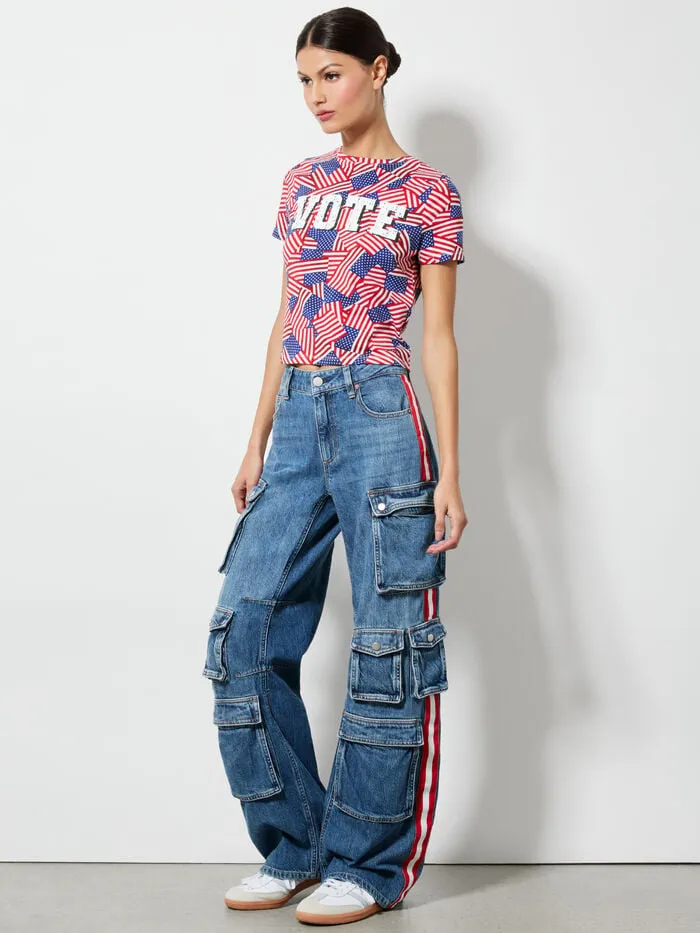 Alice Olivia TOPS WOMEN AO X I AM A VOTERreg CINDY CROPPED TEE Stripes Forever