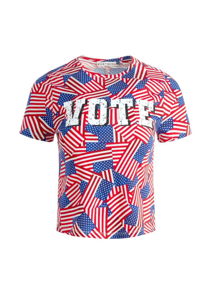 Alice Olivia TOPS WOMEN AO X I AM A VOTERreg CINDY CROPPED TEE Stripes Forever
