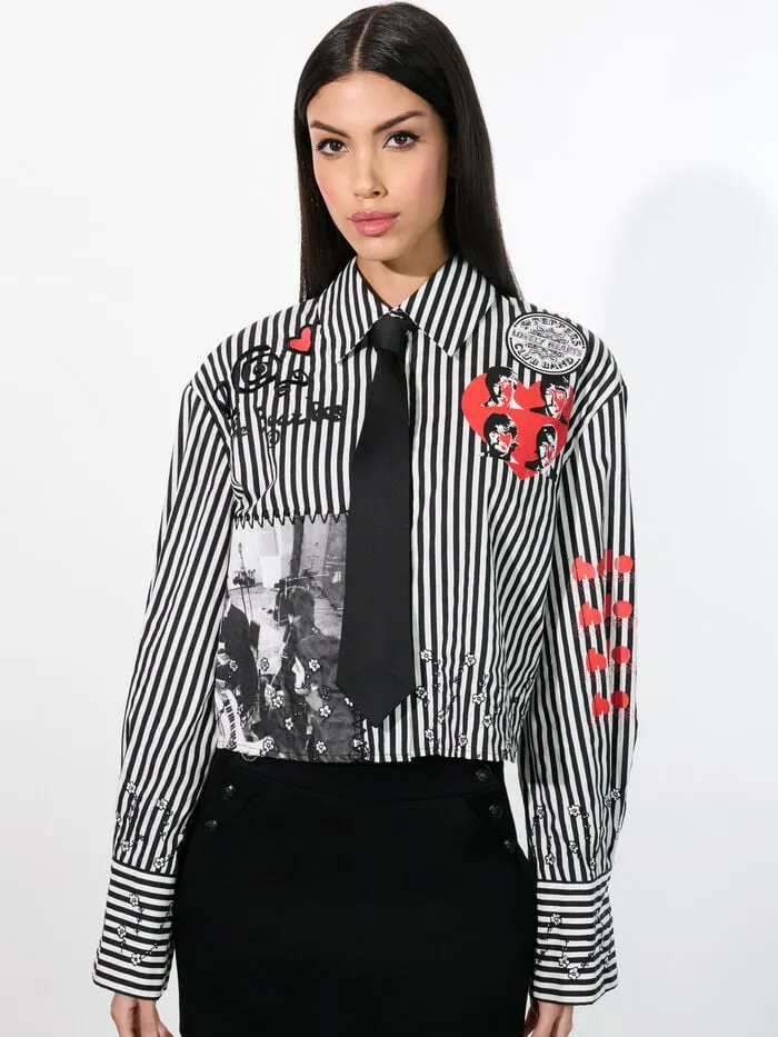 Alice Olivia TOPS WOMEN AO X THE BEATLES PAM EMBROIDERED BLOUSE Blackandoff White