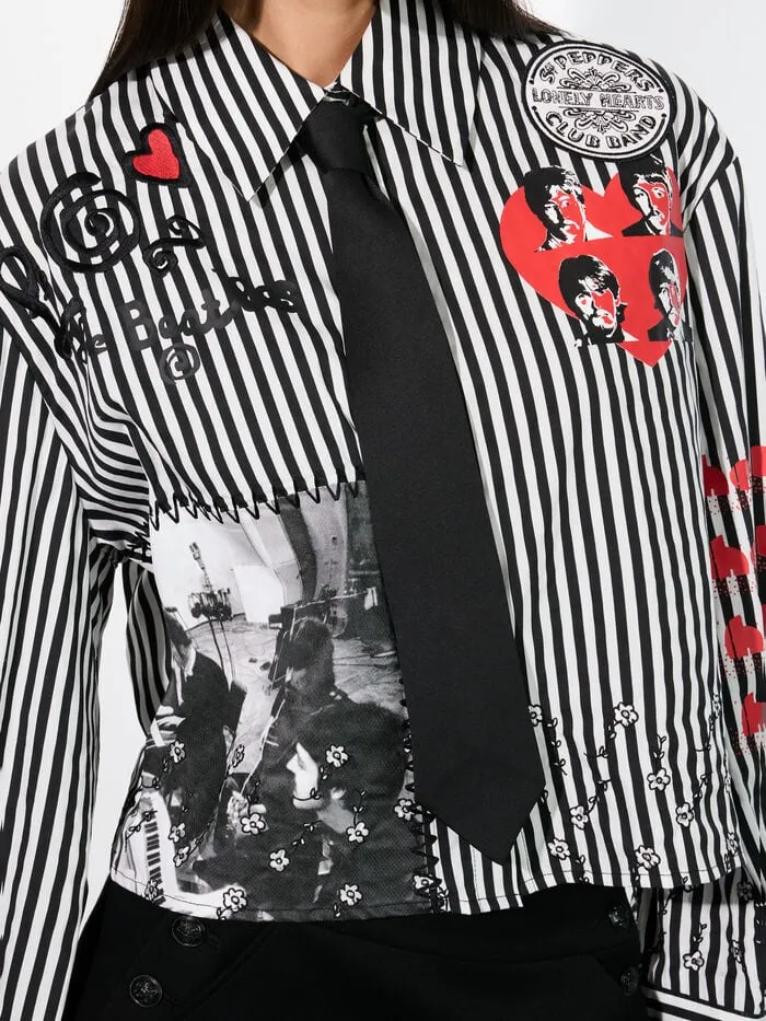 Alice Olivia TOPS WOMEN AO X THE BEATLES PAM EMBROIDERED BLOUSE Blackandoff White