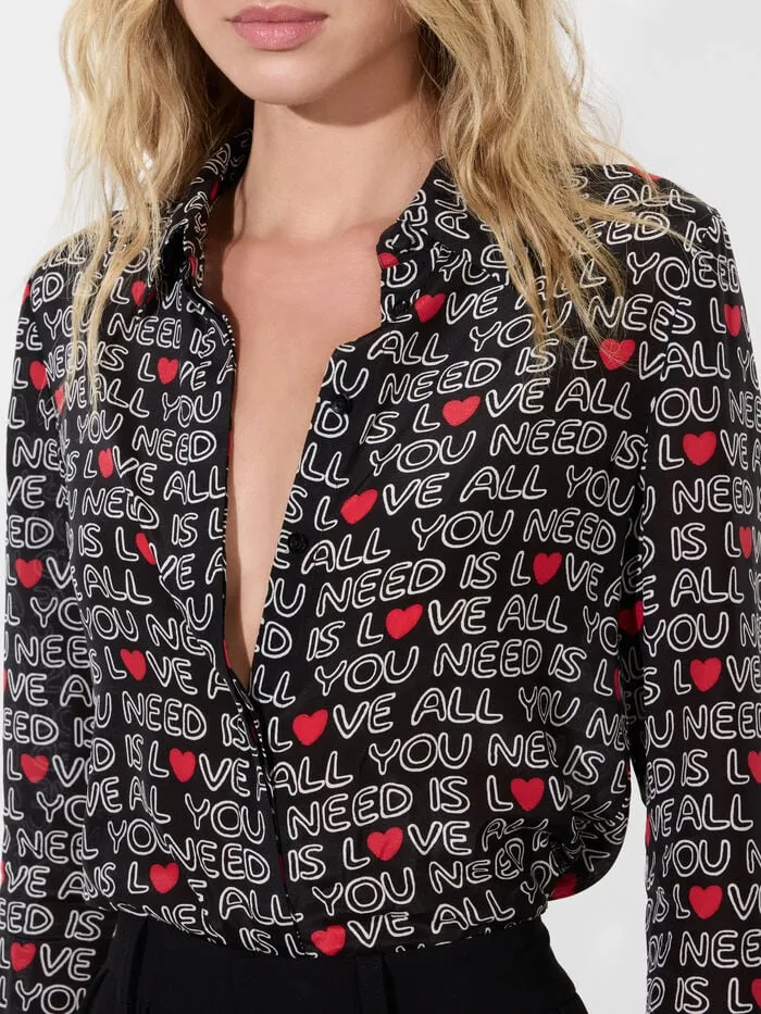 Alice Olivia TOPS WOMEN AO X THE BEATLES WILLA PLACKET TOP All You Need Is Love