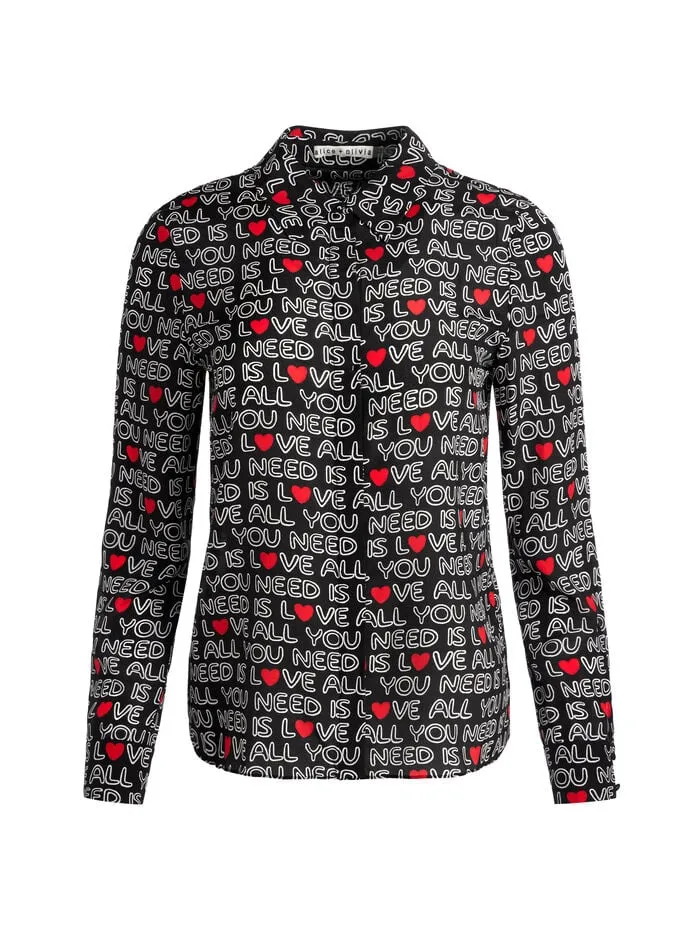 Alice Olivia TOPS WOMEN AO X THE BEATLES WILLA PLACKET TOP All You Need Is Love
