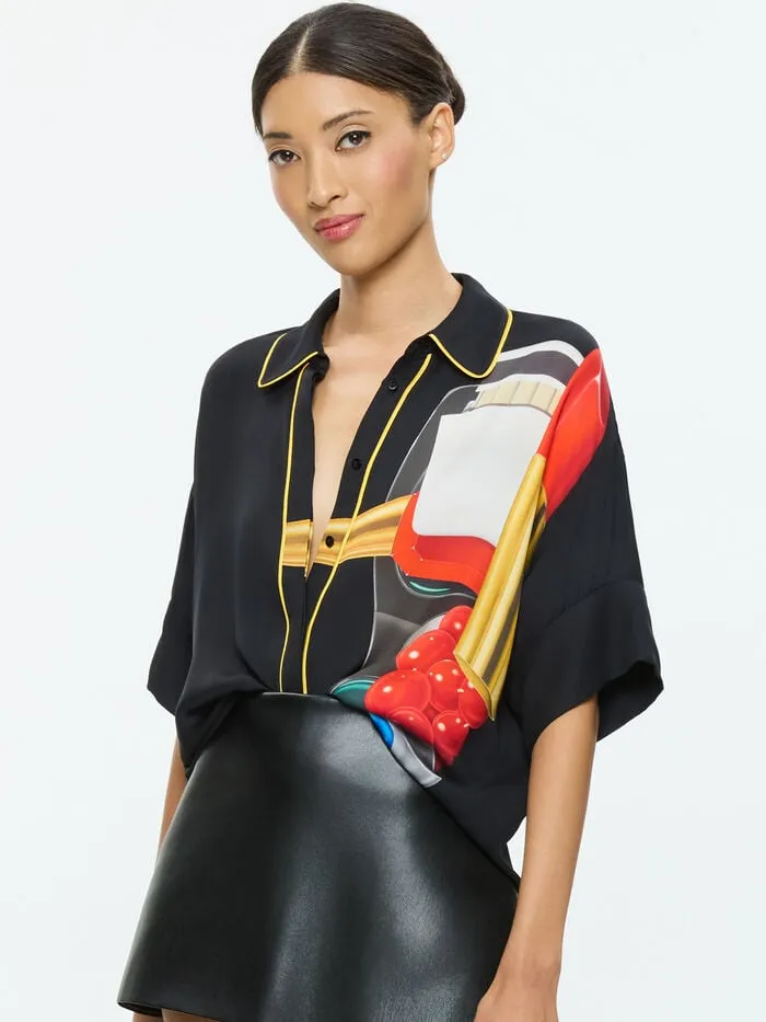 Alice Olivia TOPS WOMEN AO X TOM WESSELMANN EDYTH HIGH LOW BUTTON DOWN Still Life Alice Olivia TOPS WOMEN AO X TOM WESSELMANN EDYTH HIGH LOW BUTTON DOWN Still Life