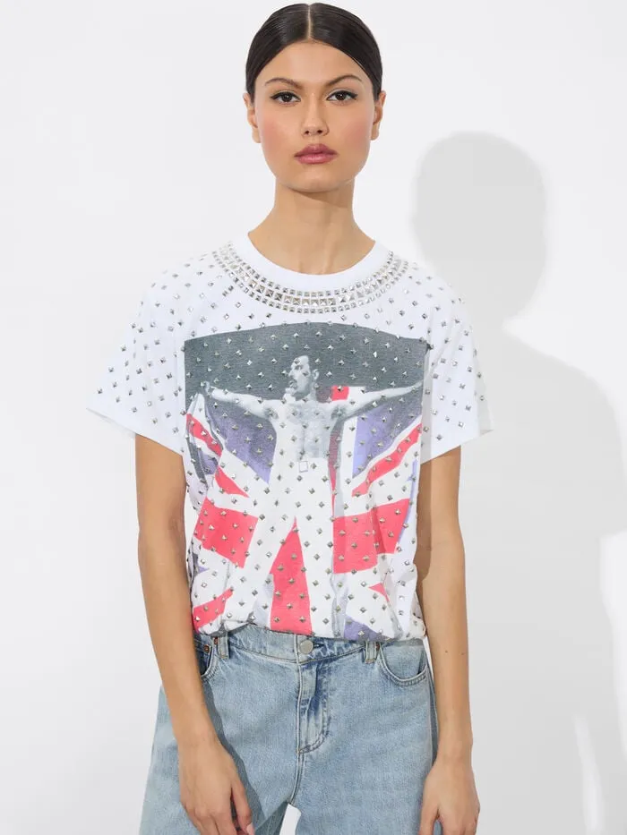 Alice Olivia TOPS WOMEN ALVERA EMBELLISHED TEE Off White Multi