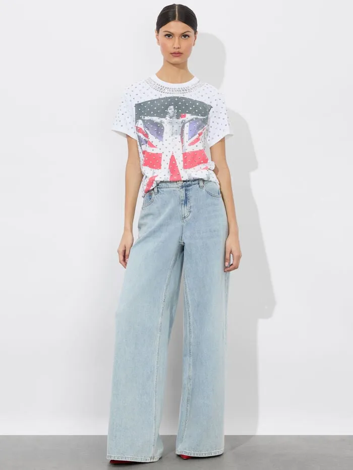 Alice Olivia TOPS WOMEN ALVERA EMBELLISHED TEE Off White Multi