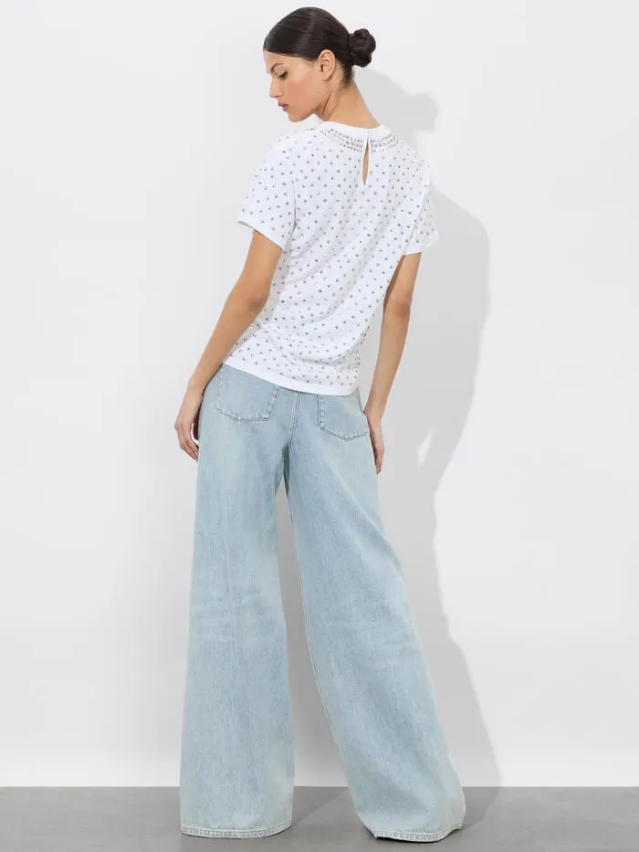 Alice Olivia TOPS WOMEN ALVERA EMBELLISHED TEE Off White Multi