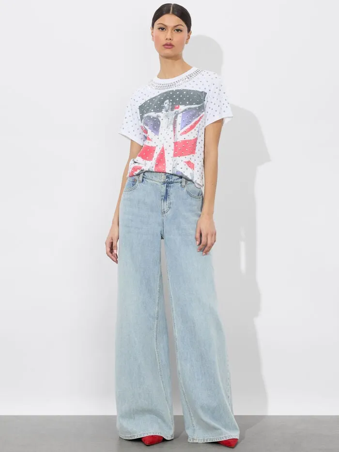 Alice Olivia TOPS WOMEN ALVERA EMBELLISHED TEE Off White Multi